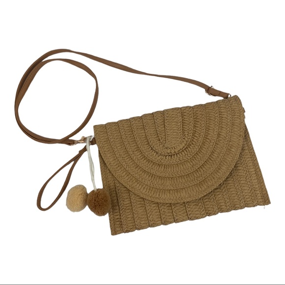 Handbags - Key West Kitten Wicker Rattan Crossbody Wristlet Option Casual Purse Pom Charm